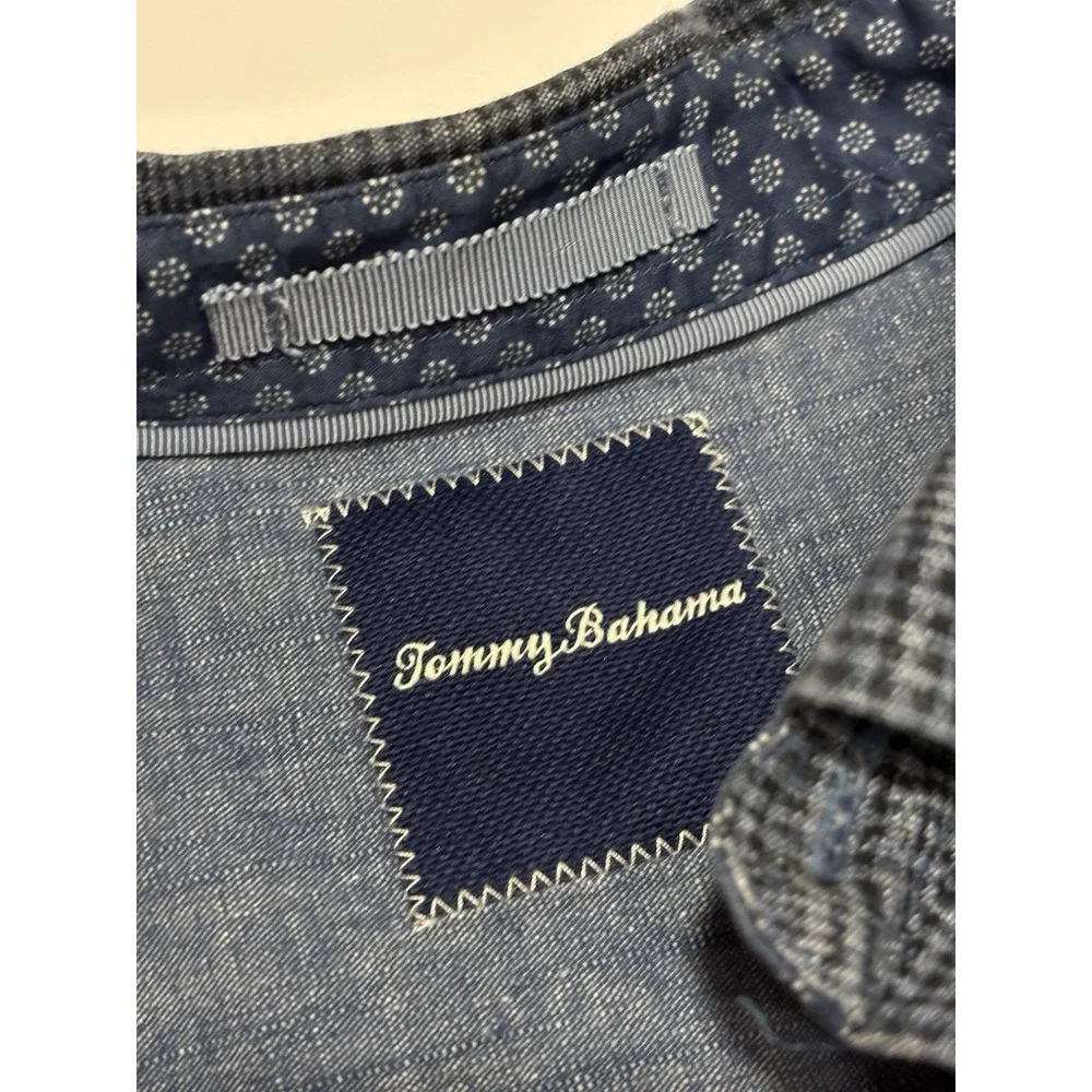 Tommy Bahama Dress Shirt L  Blue Plaid L/S Button Down Linen‎ Cotton Beach